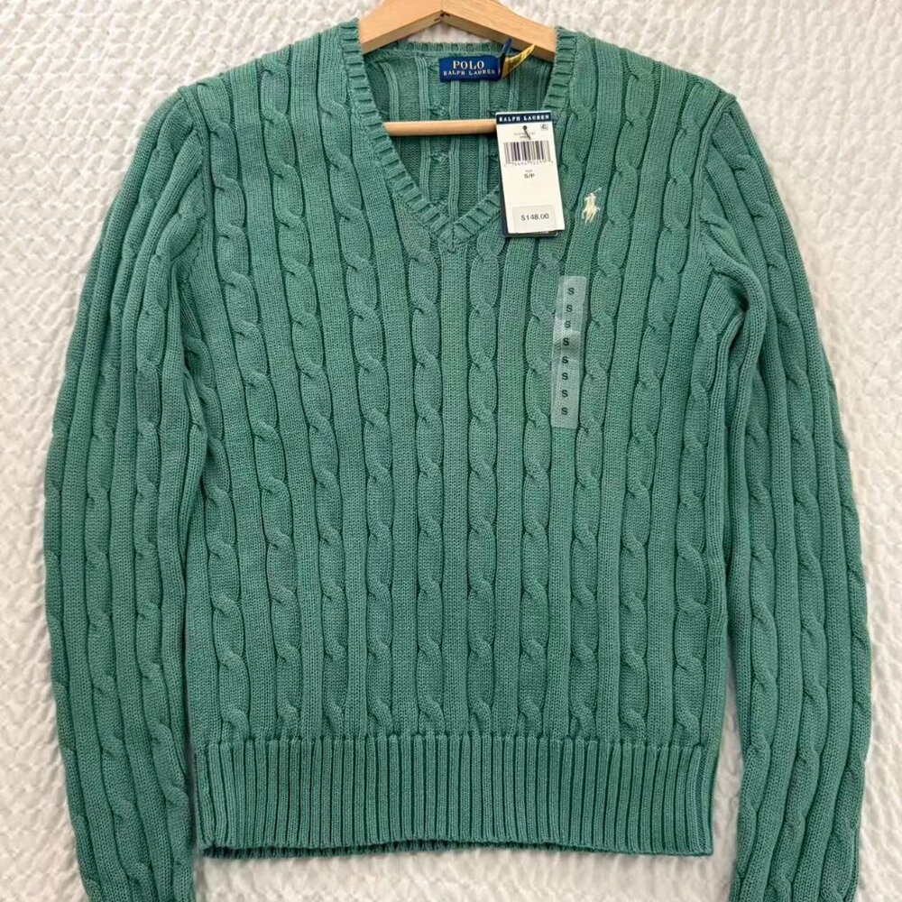 Polo Ralph Lauren Women’s Cable Knit V-Neck Sweater Cotton NWT Size S